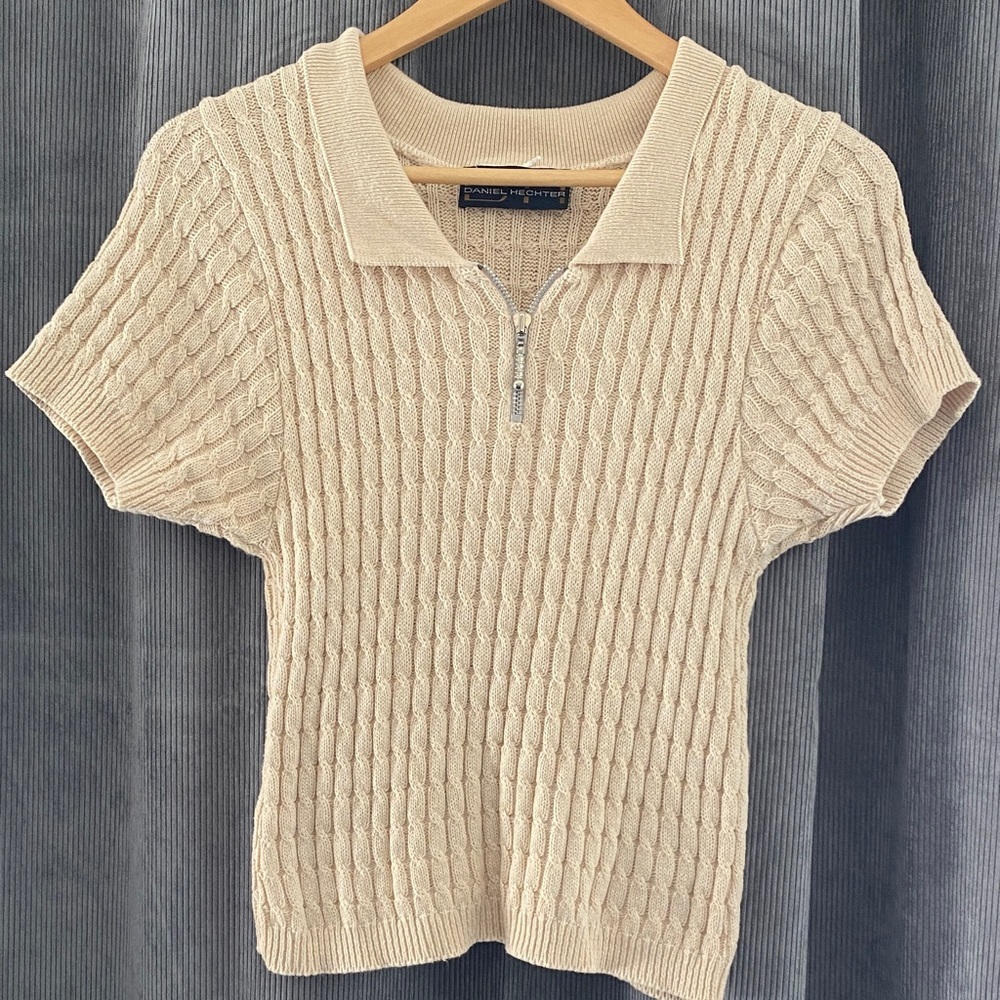 Daniel Hechter Vintage Cream Cable Knit Short Sleeve Top